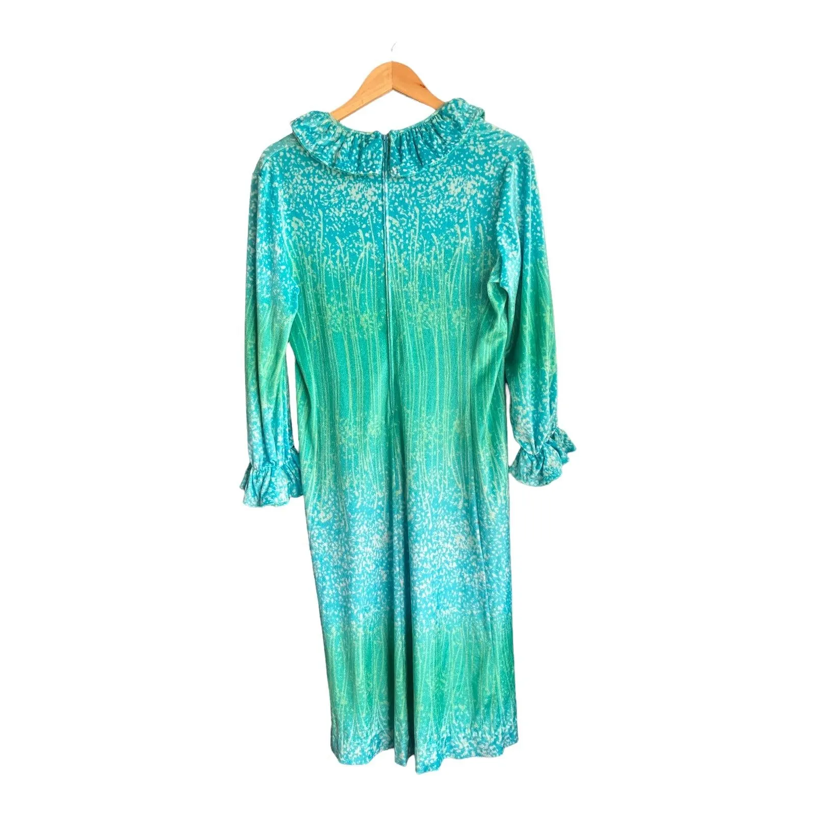 Travona Petrol Blue And Green Long Sleeved Dress UK Size 16