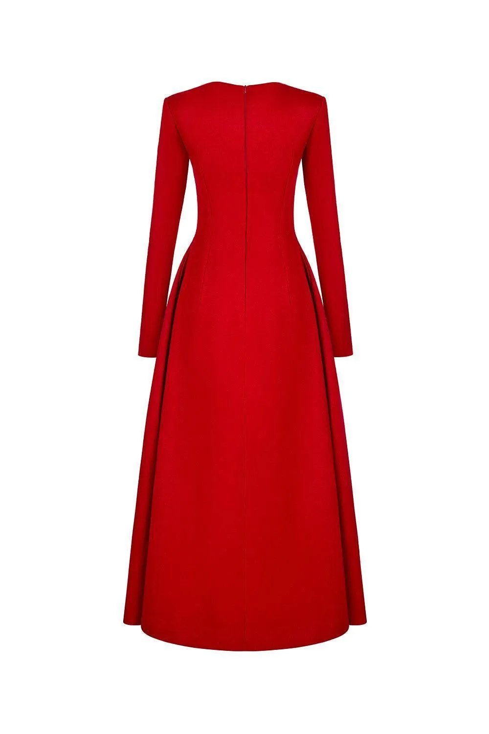 Trevi A-line Queen Anne Neck Cashmere Midi Dress