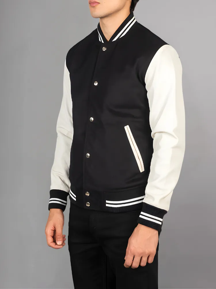 Vaxton Black Striped Hybrid Varsity Jacket