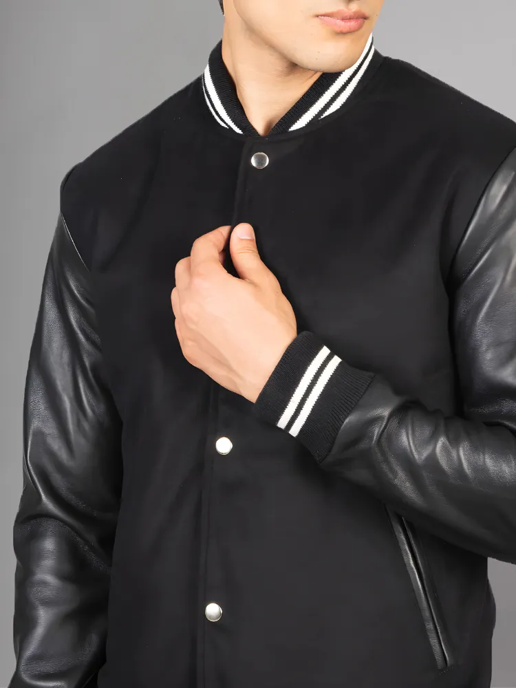 Vaxton Black Striped Hybrid Varsity Jacket