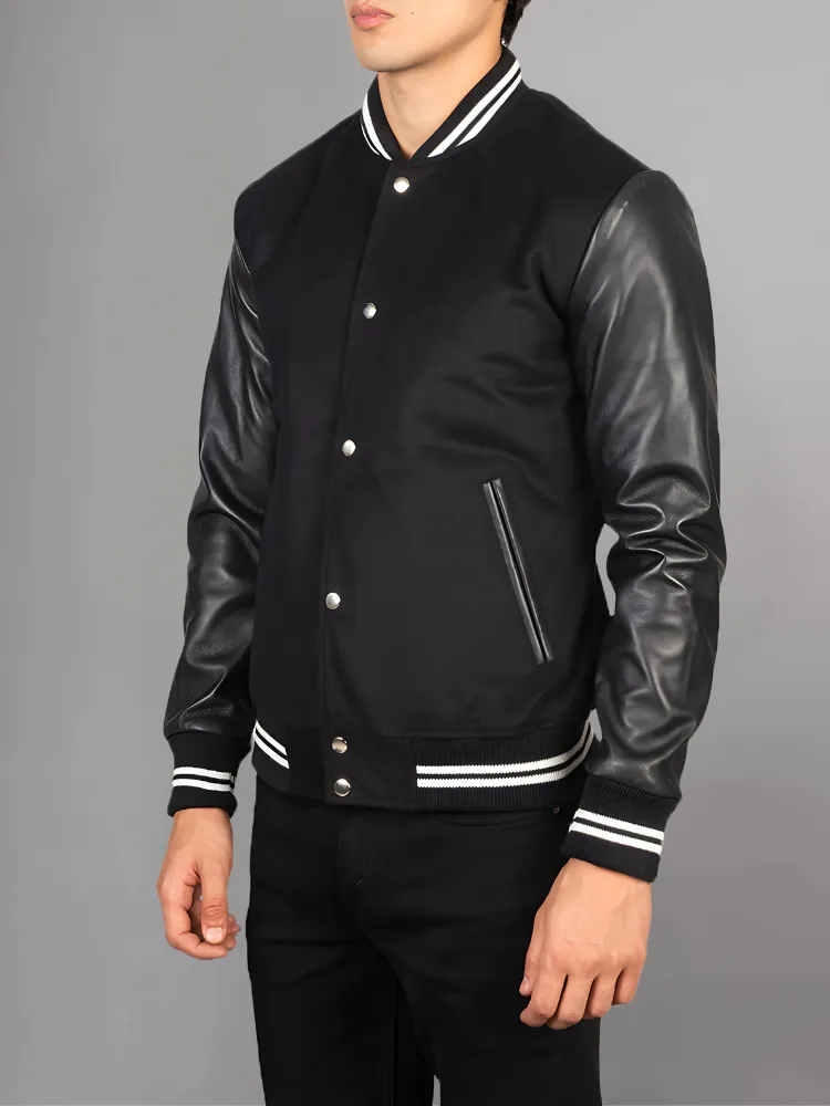 Vaxton Black Striped Hybrid Varsity Jacket