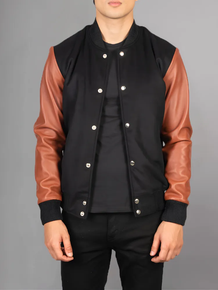 Vaxton Black Striped Hybrid Varsity Jacket