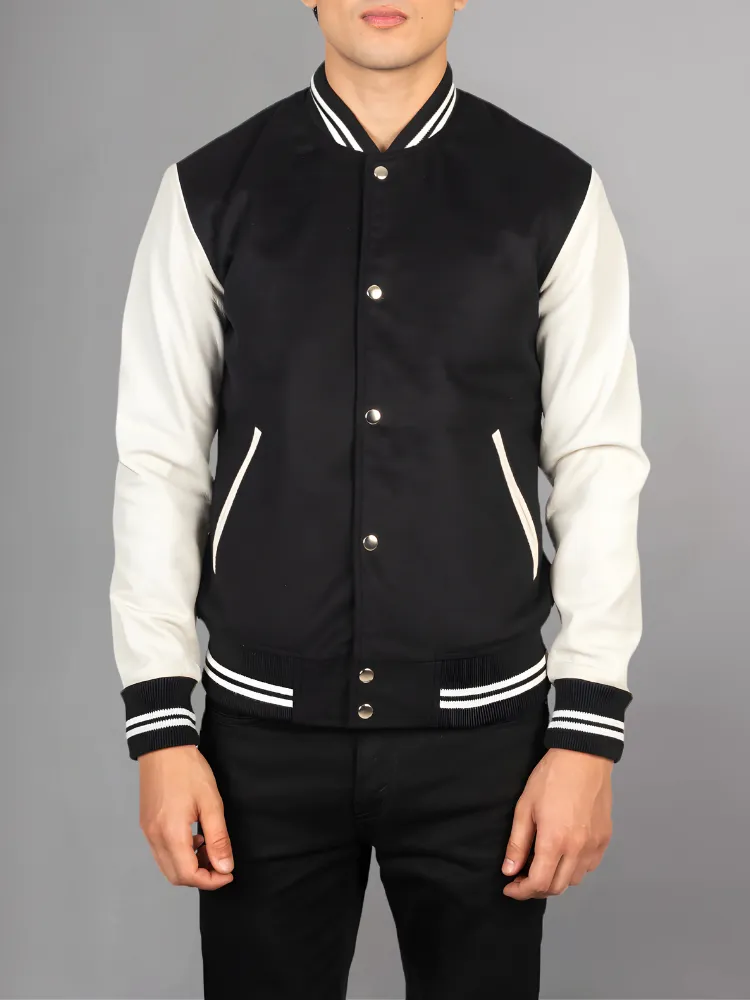 Vaxton Black Striped Hybrid Varsity Jacket