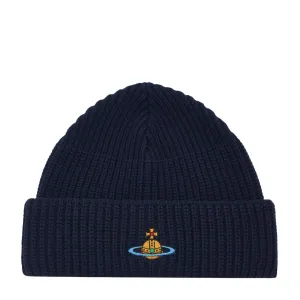 Vivienne Westwood Orb Embroidered Knit Sporty Dark Blue Beanie