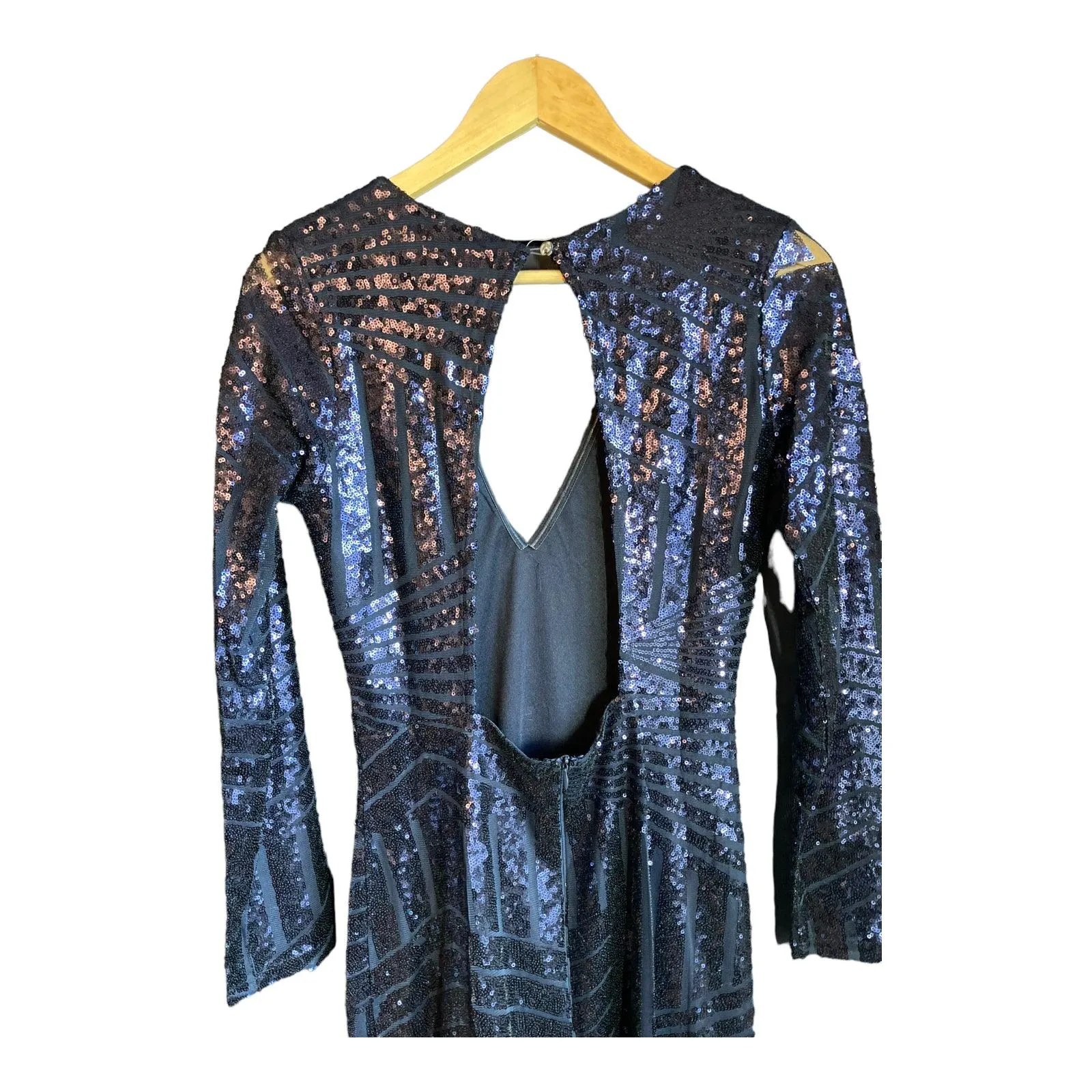 What A Girl Wants Navy Sequin Full Length Long Sleeved Dress UK Size 12