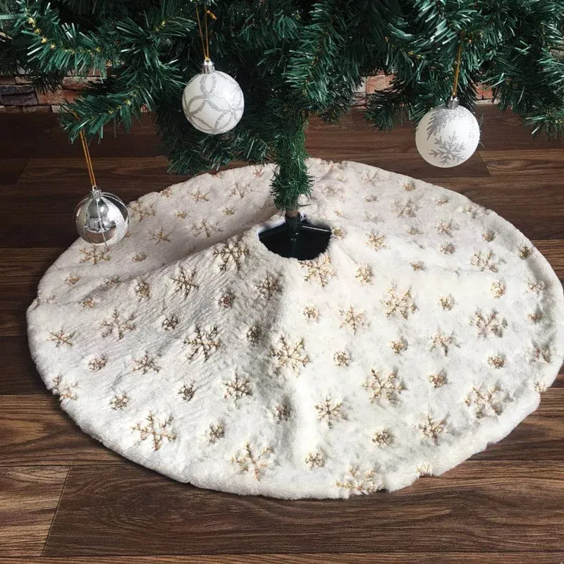 White Flannel Embroidered Snowflake Christmas Tree Skirt