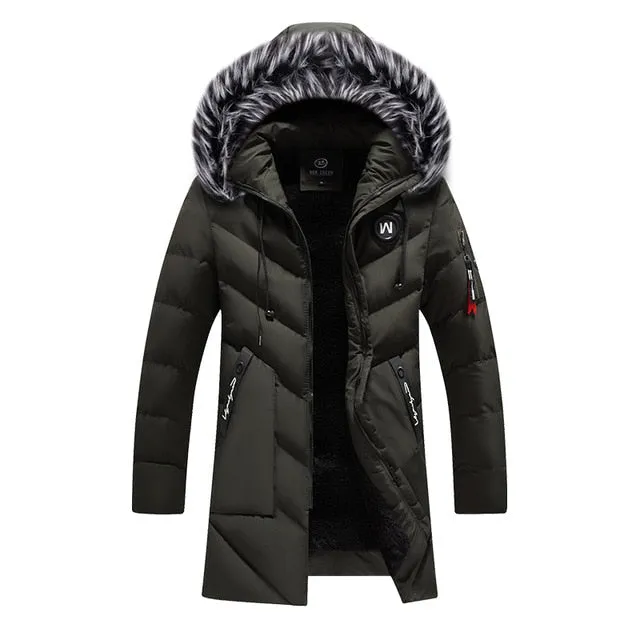 Winter Long Parkas Men Cotton Padded Brand Clothing Fashion Casual Slim Thick Warm Mens Coats Fur Hooded Overcoats Male Clothes