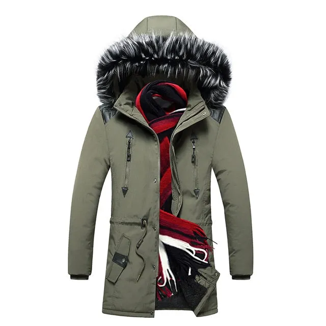 Winter Long Parkas Men Cotton Padded Brand Clothing Fashion Casual Slim Thick Warm Mens Coats Fur Hooded Overcoats Male Clothes