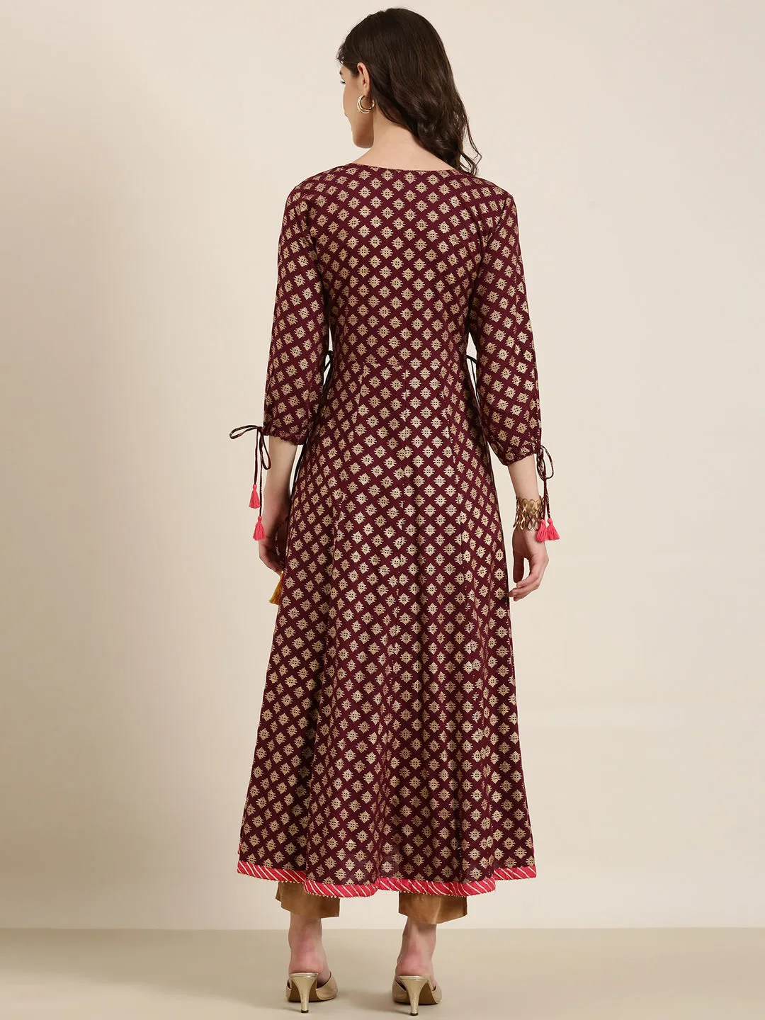 Women Maroon Geometrical Anarkali Kurta