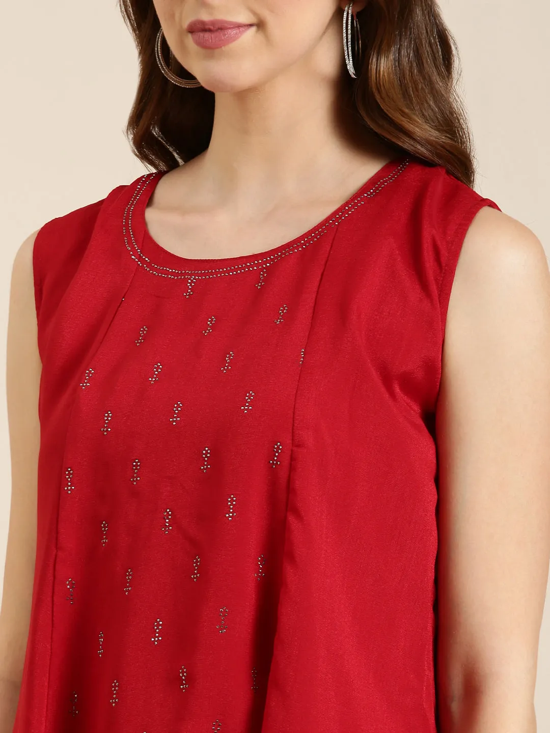 Women Red Solid A-Line Kurta