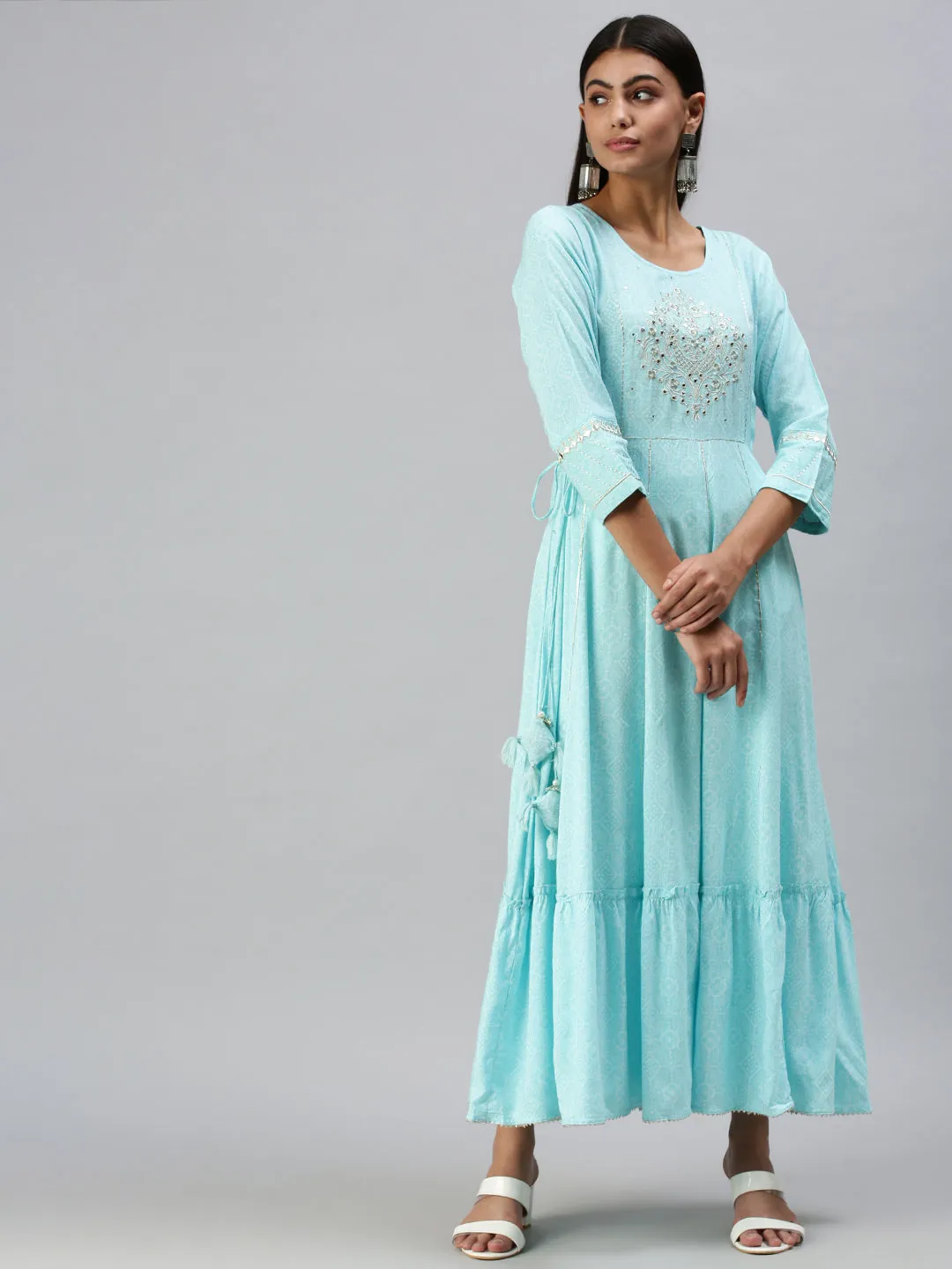 Women's Blue Printed Anarkali Kurta