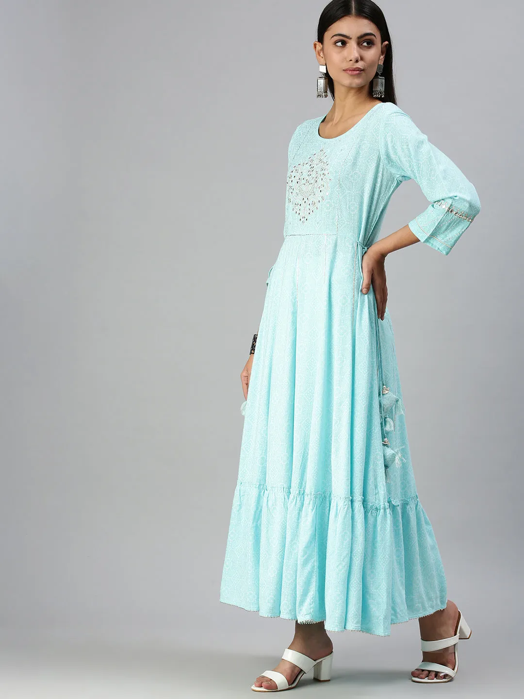 Women's Blue Printed Anarkali Kurta