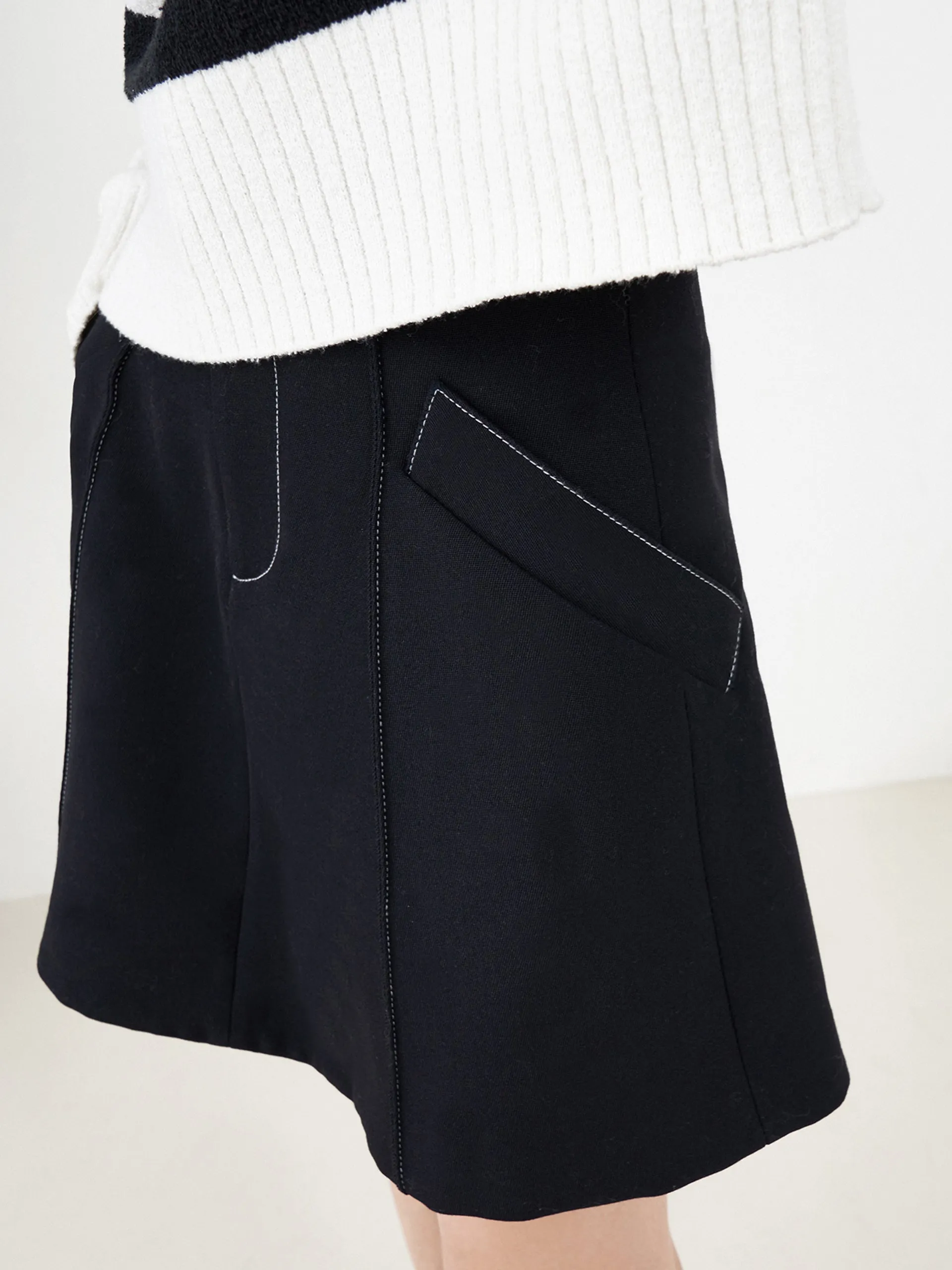 Wool Blend Pleated Culottes