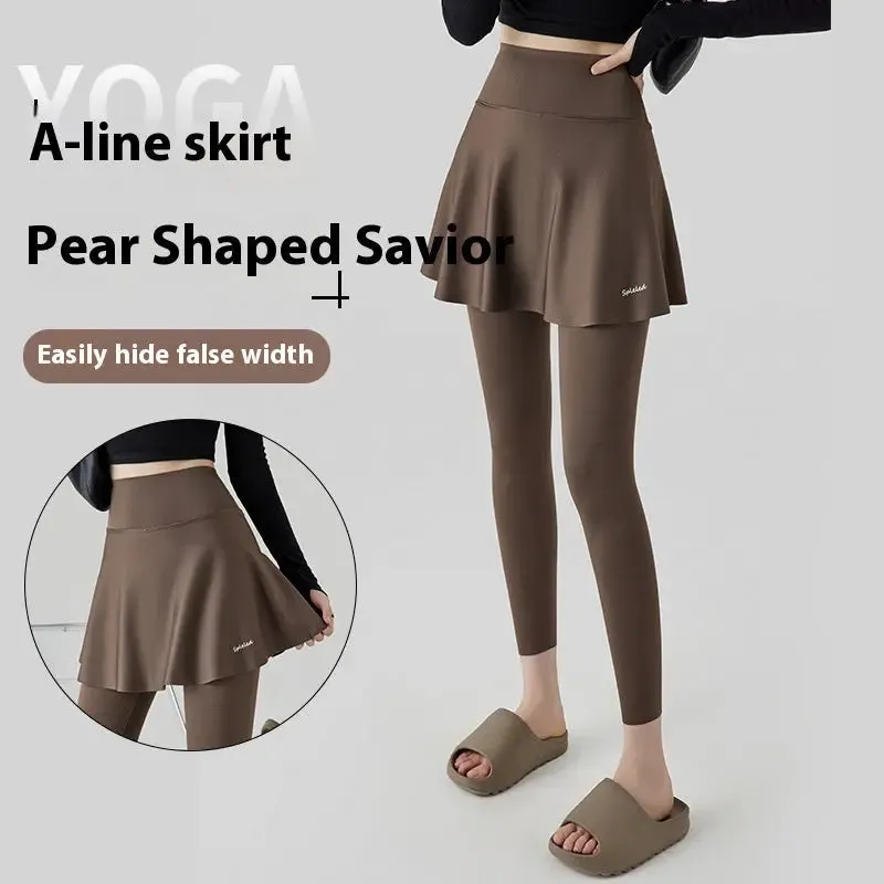 Yoga Culottes For Women High Waist Hip Lift Outer Wear Spring And Autumn Thin Fake Two-piece Skort