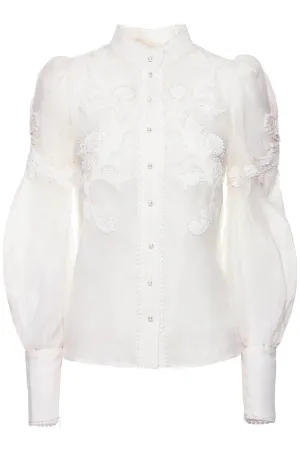 Zimmermann wonderland applique linen silk blouse